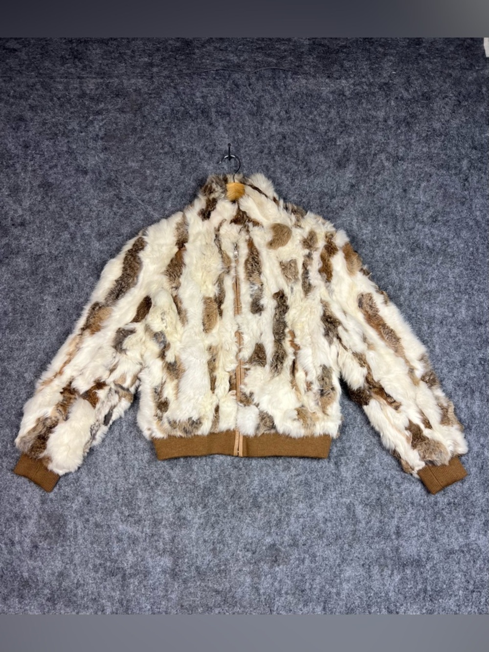 Wilsons Leather Cream & Brown Fur Bomber Jacket Size Medium
